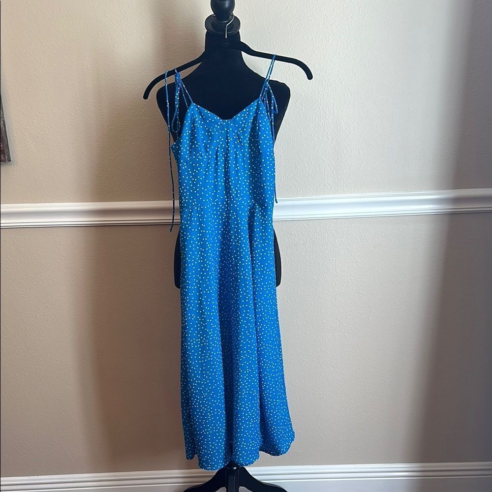 Blue Polka Dot Spaghetti Strap Dress XS